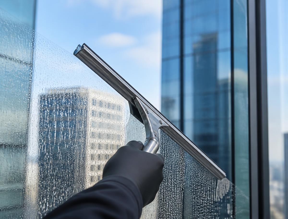 Vindusvask av glassfasade i næringsbygg